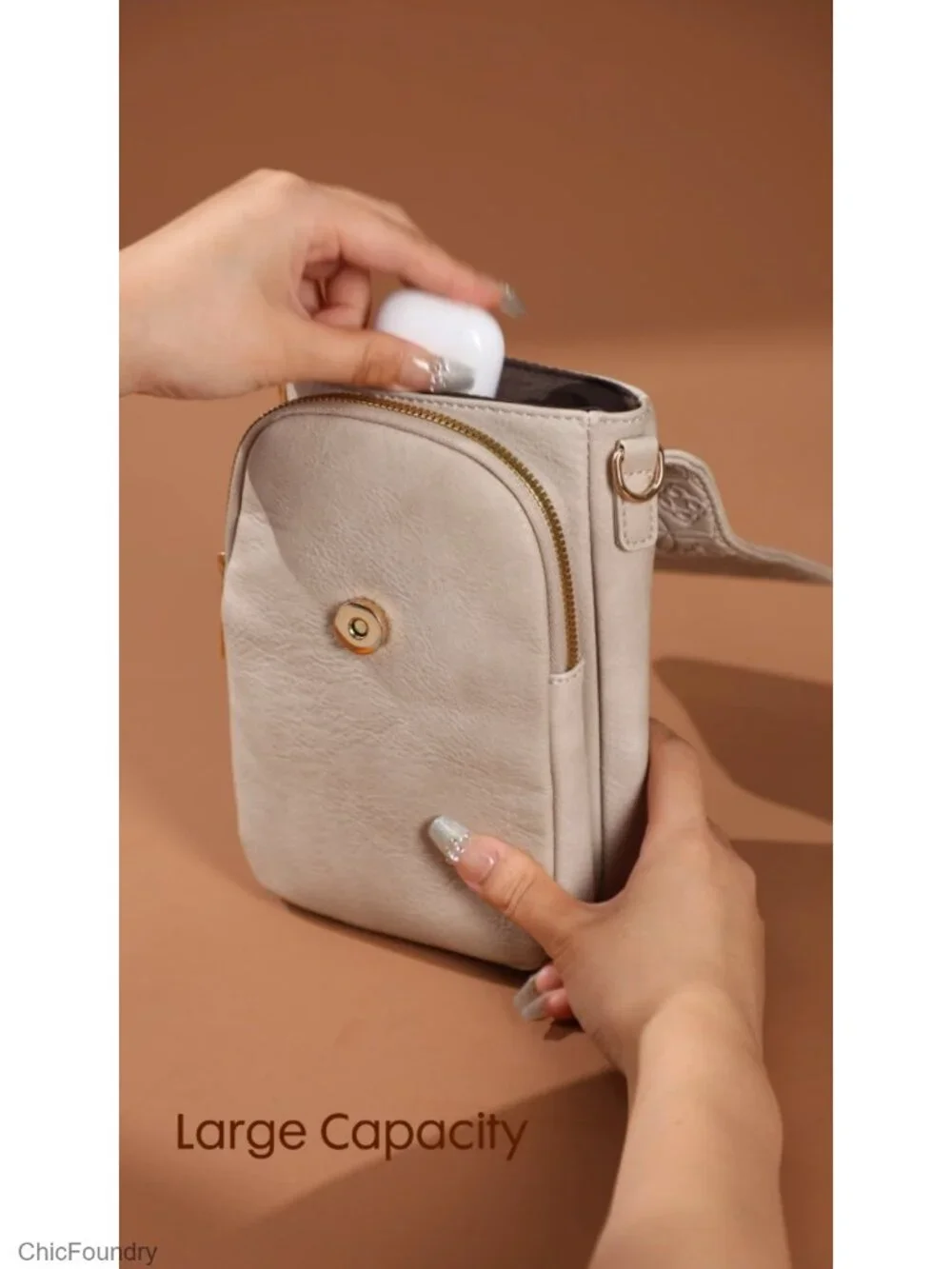 Small Vegan Leather Crossbody Phone Purse with Card Slots Guitar Strap